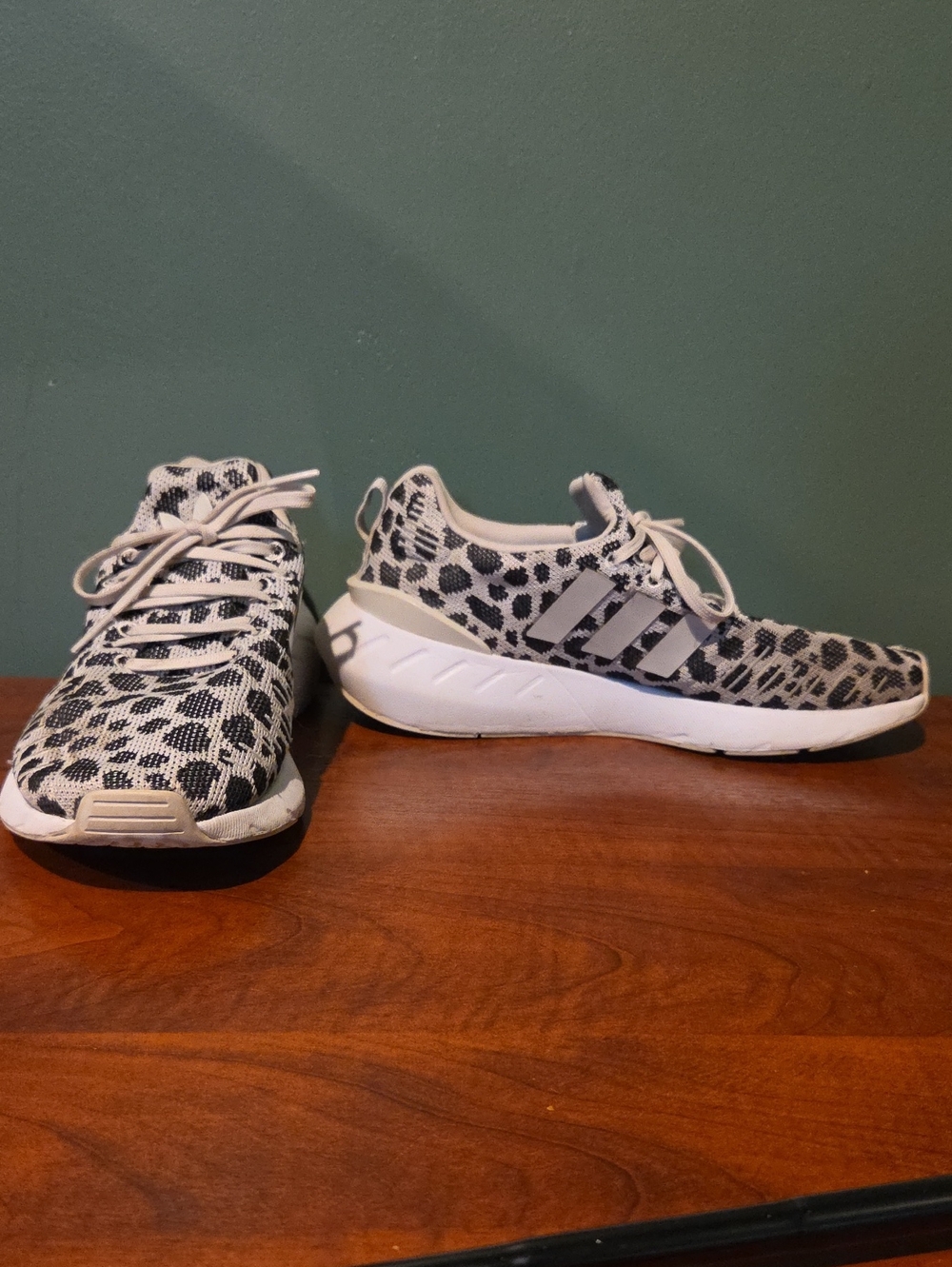 adidas Women's White & Black Leopard Knit Sneakers